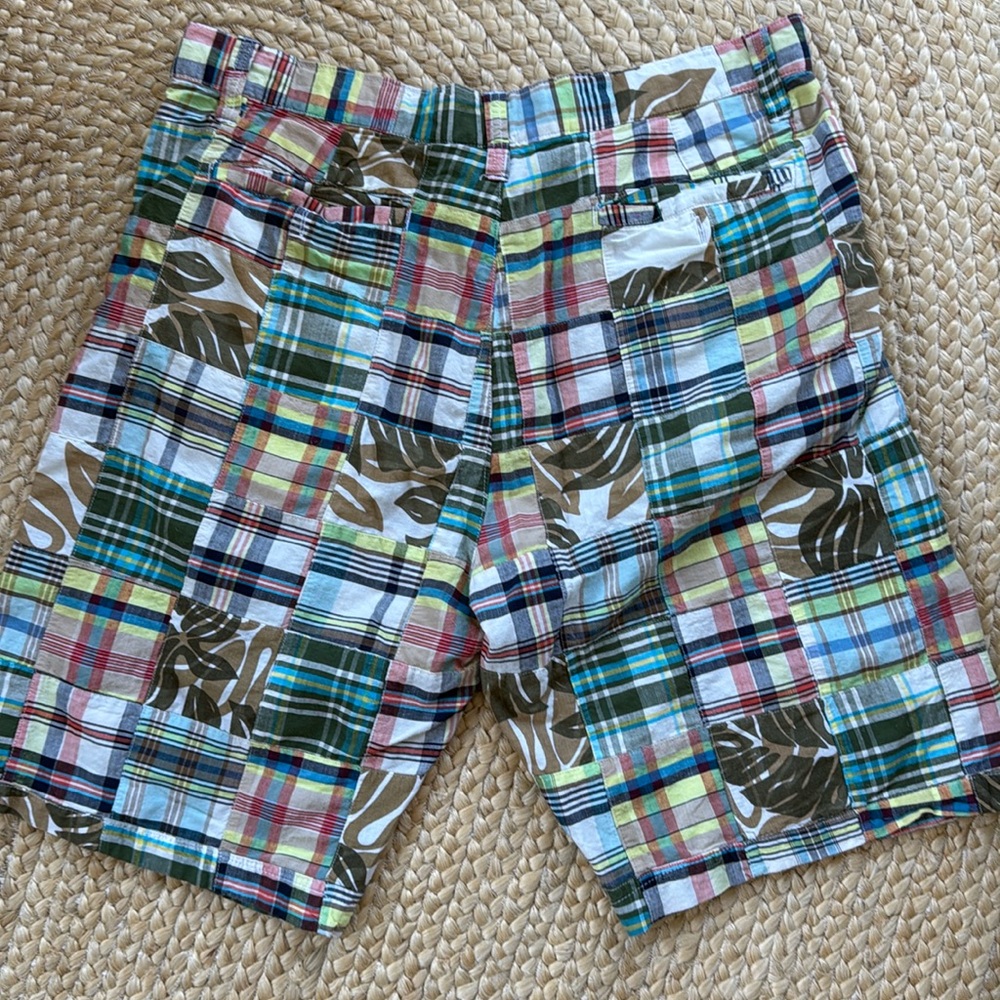 SIEGFRIED VINTAGE Patchwork Plaid Madras Flat Front Shorts 36 RARE Hawaiian - Picture 5 of 7
